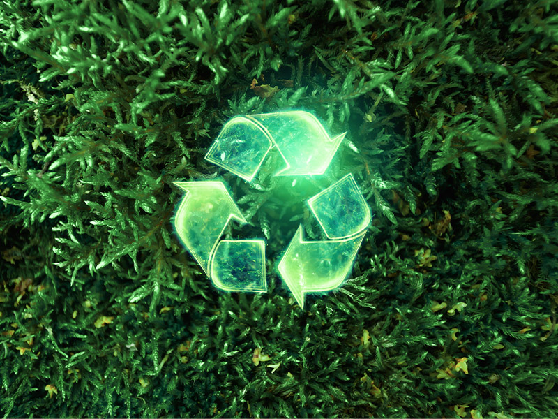 Znak recyklingu na zielonym mchu